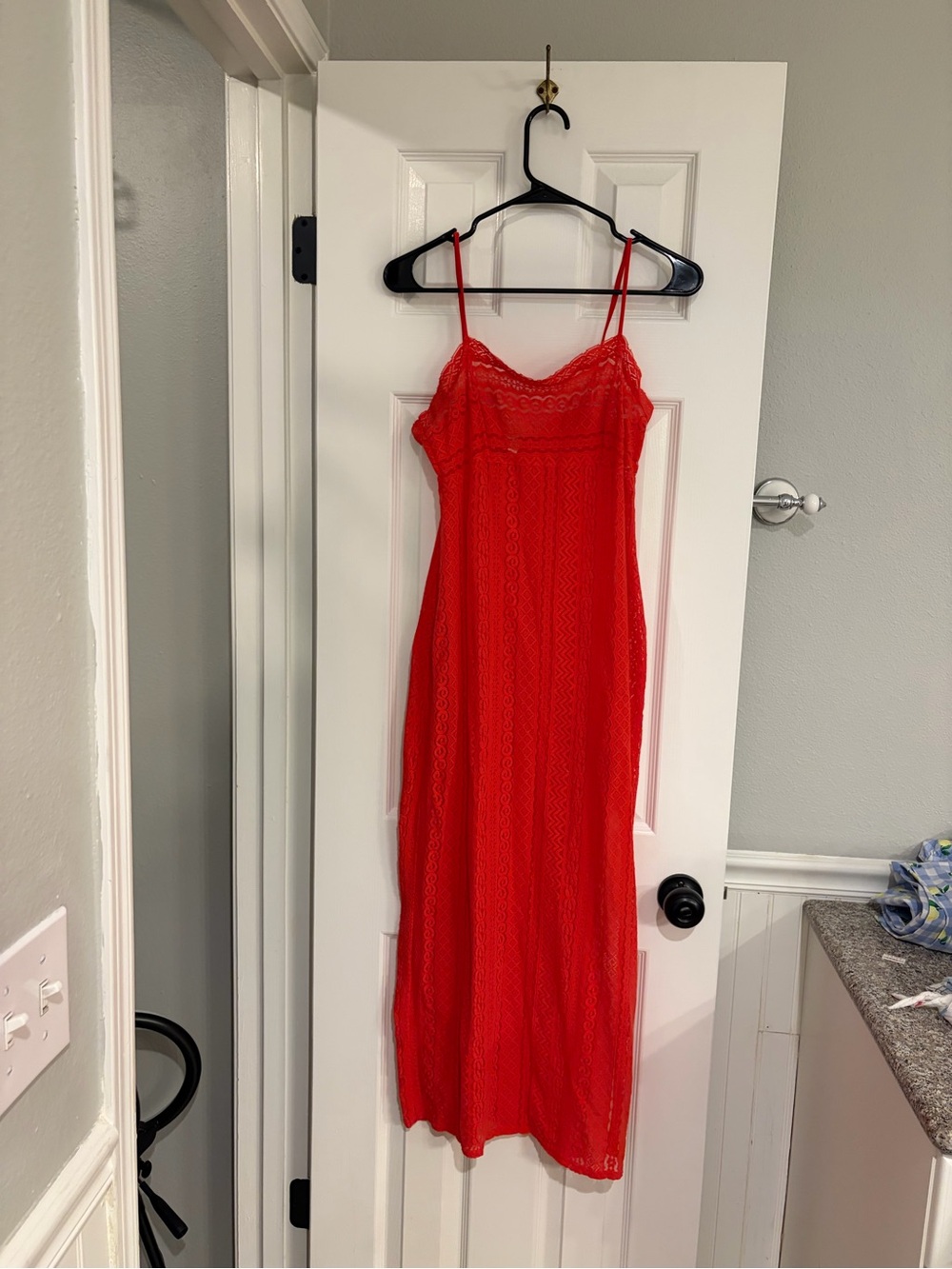 Vintage Victoria’s Secret Lace Maxi Slip Dress Small Red Orange